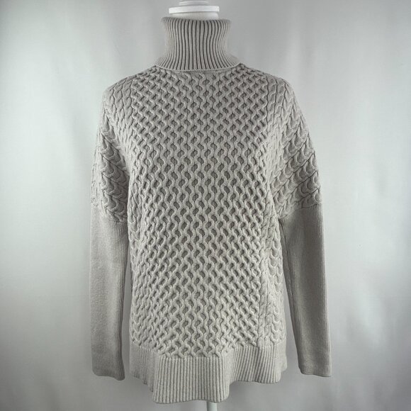 Tristan Light Grey Cable Knit Turtleneck Sweater – Medium - Picture 2 of 9